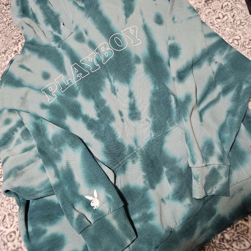 blue tie dye playboy bunny hoodie